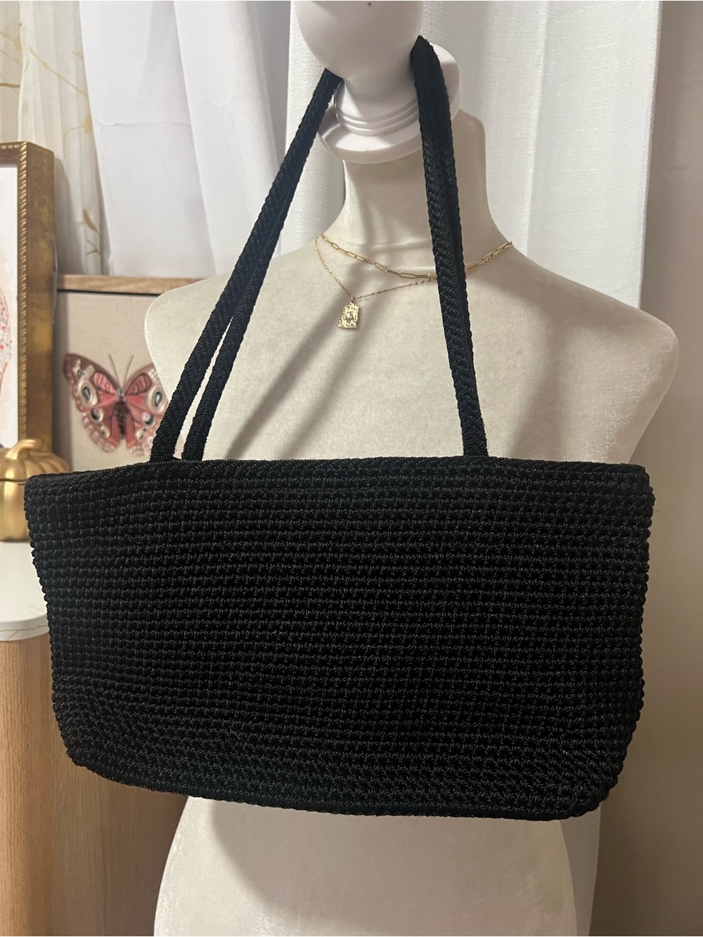The Sak Black Crochet east west purse